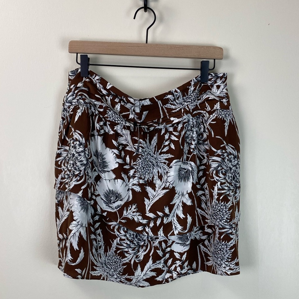 NEW Express Asymmetrical Tiered Tropical Floral Print Mini Skirt | BROWN | Sz 14 - Picture 5 of 12